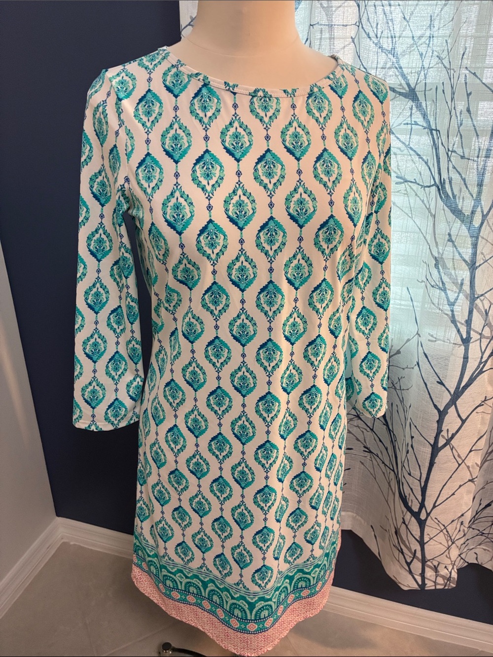 Cabana Life Teal Patterned Shift Dress - White & Teal